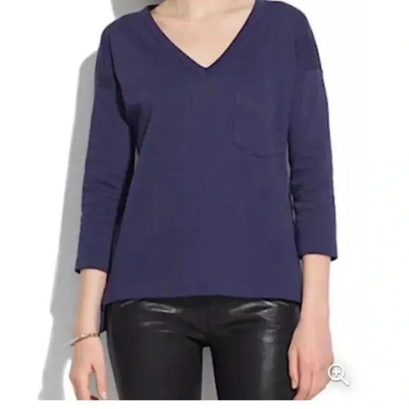 Madewell - Side Zip Piqué Sweatshirt Top - Navy Blue - Three Qtr Sleeves - Small - Picture 1 of 10